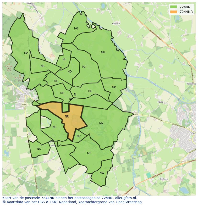 Afbeelding van het postcodegebied 7244 NR op de kaart.