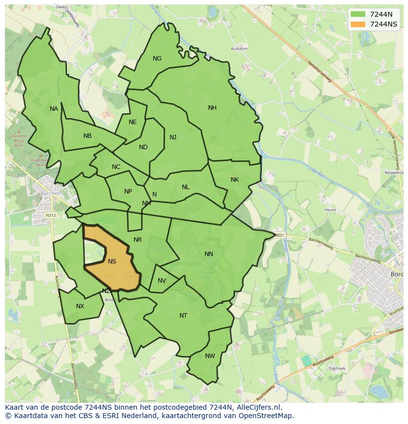 Afbeelding van het postcodegebied 7244 NS op de kaart.