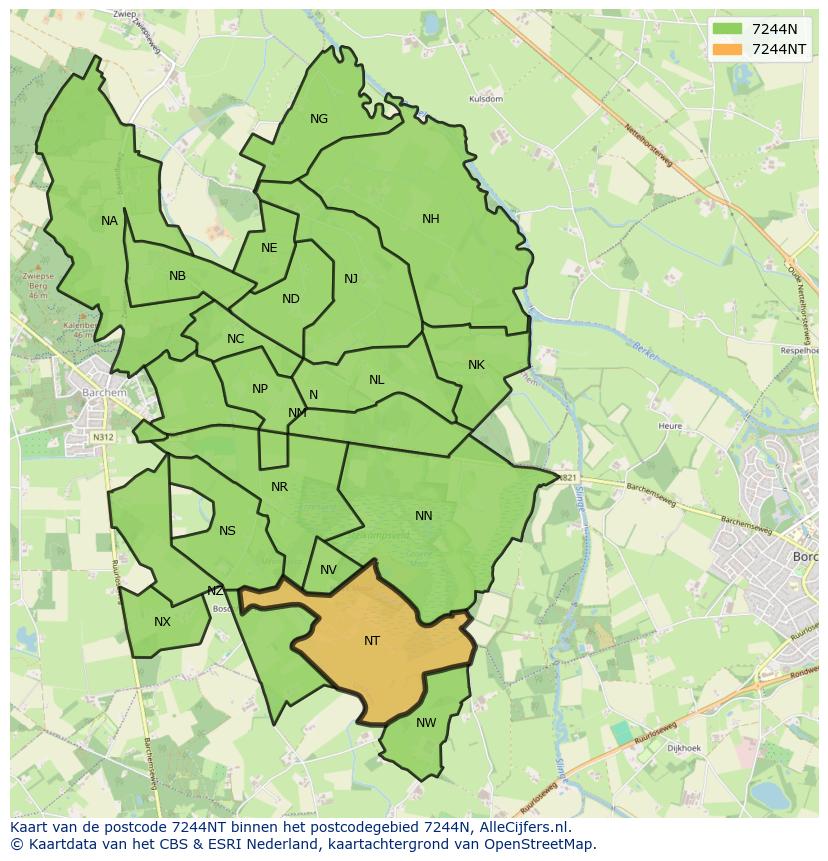 Afbeelding van het postcodegebied 7244 NT op de kaart.