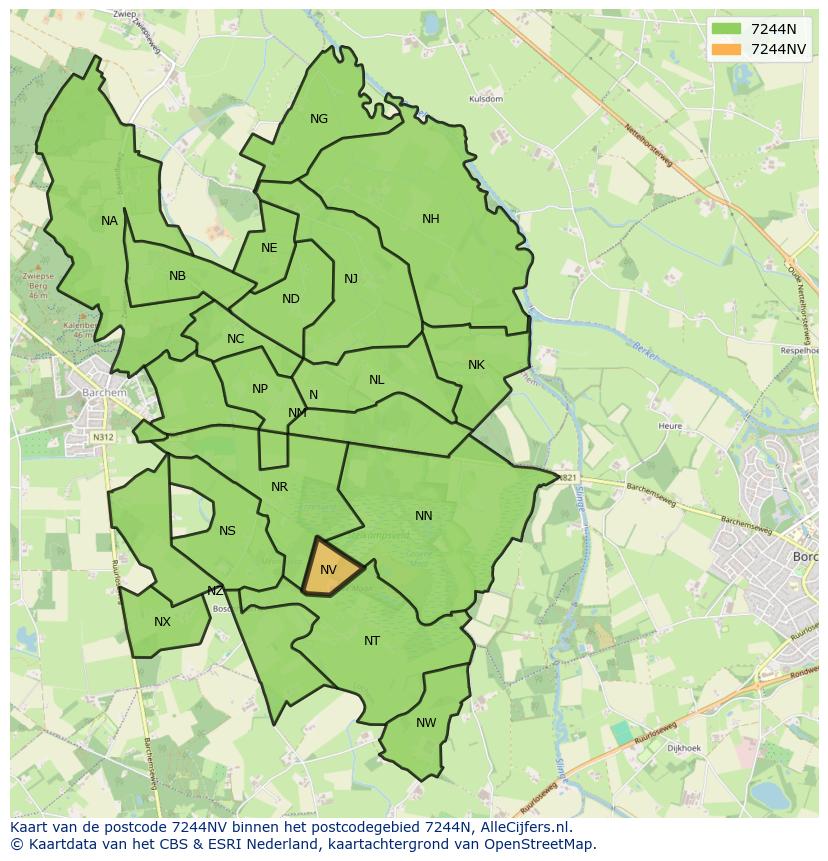 Afbeelding van het postcodegebied 7244 NV op de kaart.