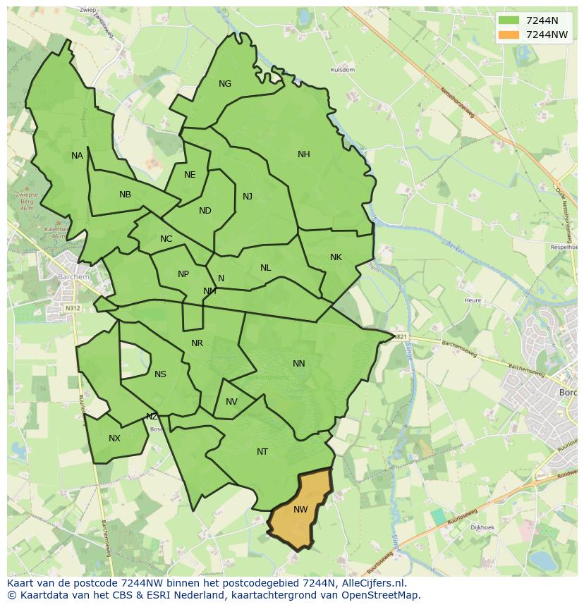 Afbeelding van het postcodegebied 7244 NW op de kaart.