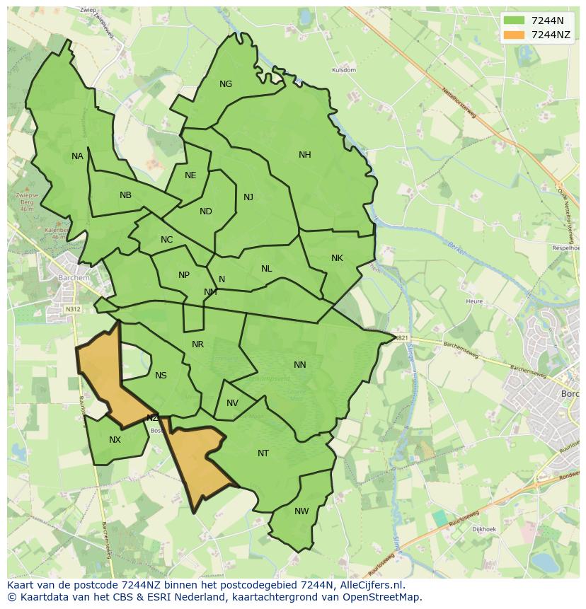 Afbeelding van het postcodegebied 7244 NZ op de kaart.