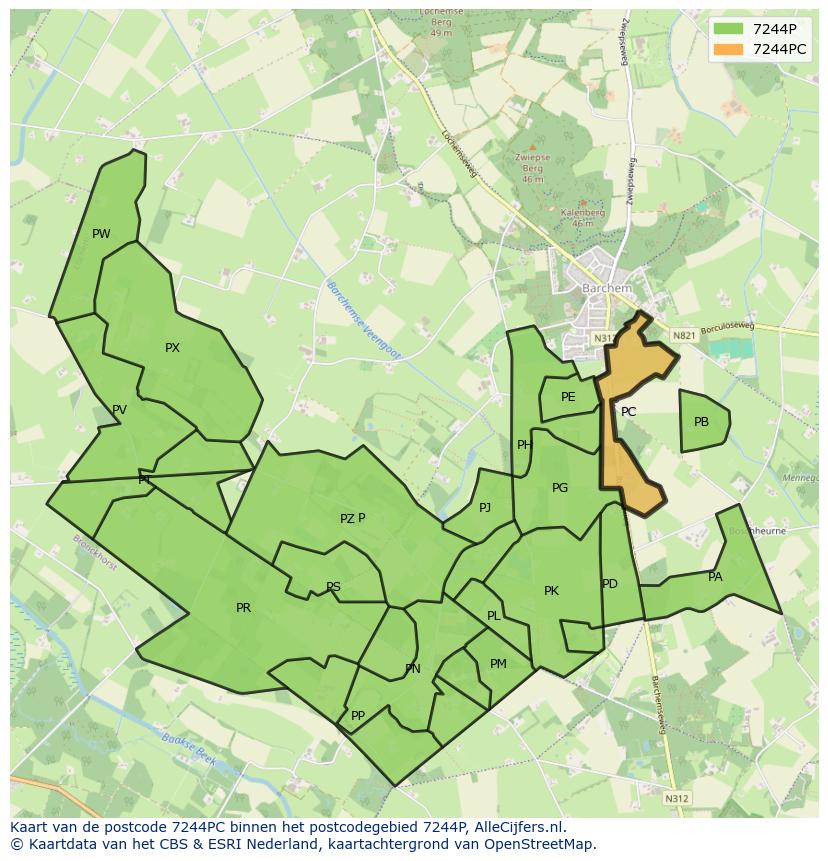 Afbeelding van het postcodegebied 7244 PC op de kaart.