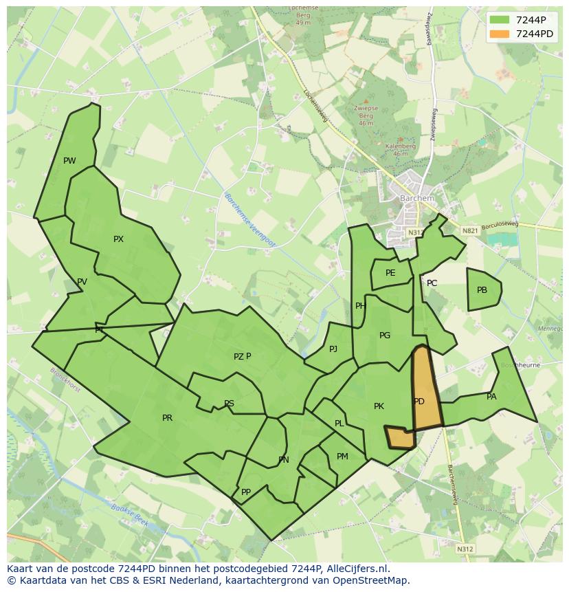 Afbeelding van het postcodegebied 7244 PD op de kaart.