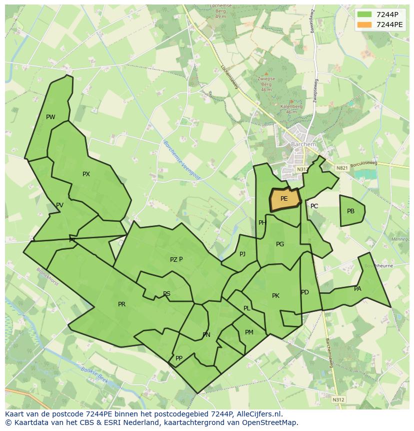 Afbeelding van het postcodegebied 7244 PE op de kaart.