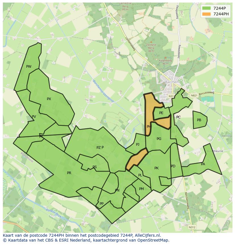 Afbeelding van het postcodegebied 7244 PH op de kaart.