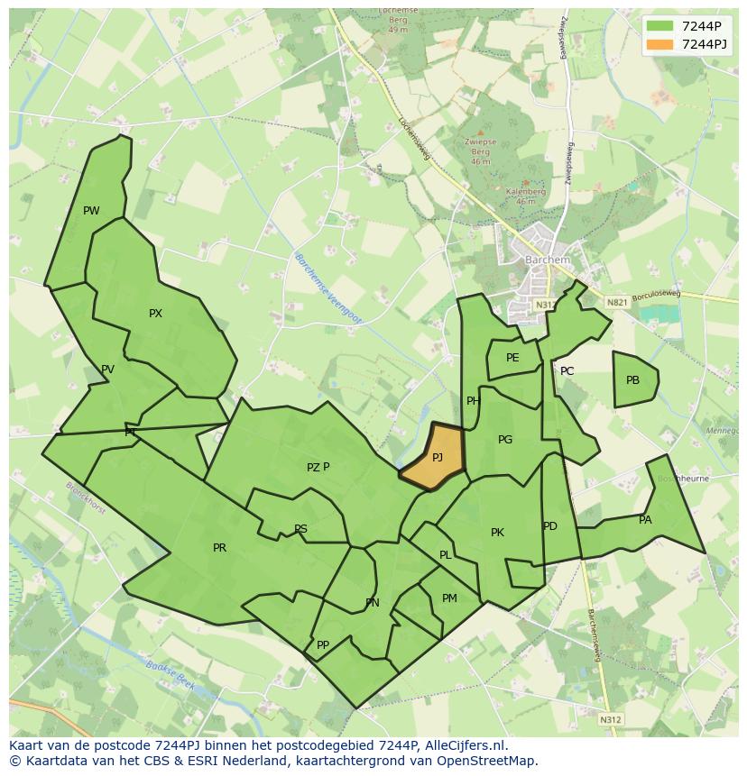 Afbeelding van het postcodegebied 7244 PJ op de kaart.
