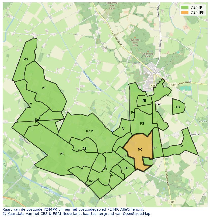 Afbeelding van het postcodegebied 7244 PK op de kaart.