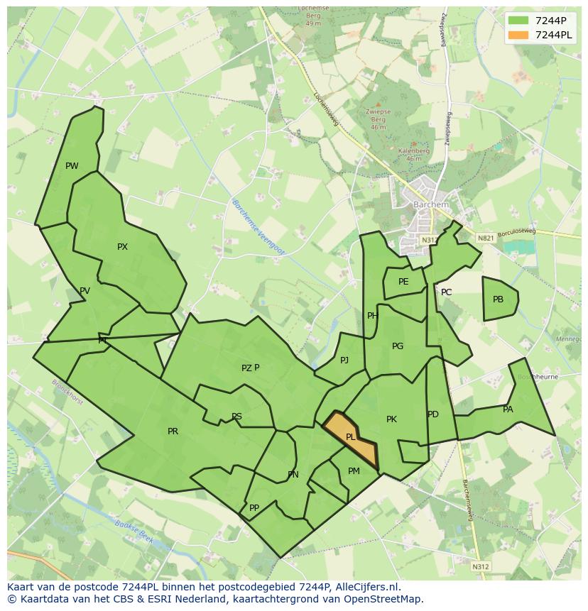 Afbeelding van het postcodegebied 7244 PL op de kaart.