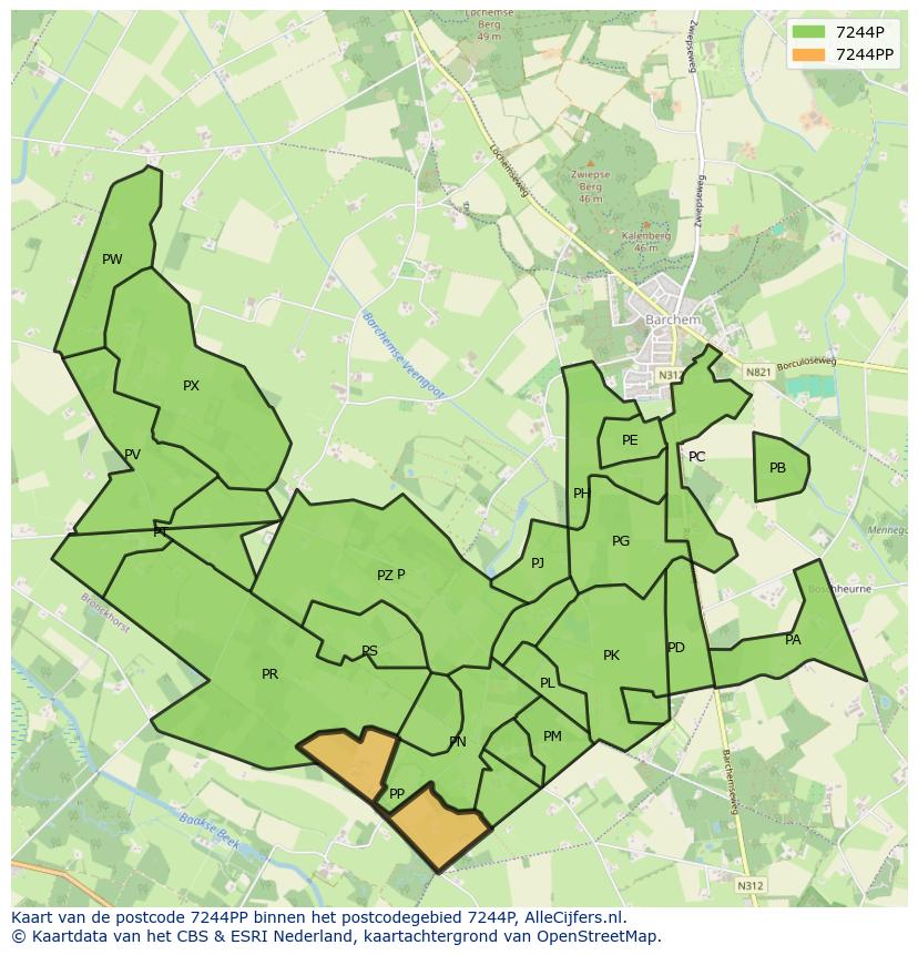 Afbeelding van het postcodegebied 7244 PP op de kaart.