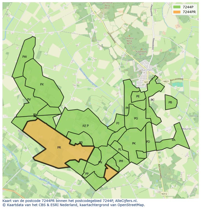 Afbeelding van het postcodegebied 7244 PR op de kaart.