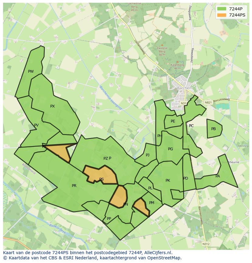 Afbeelding van het postcodegebied 7244 PS op de kaart.