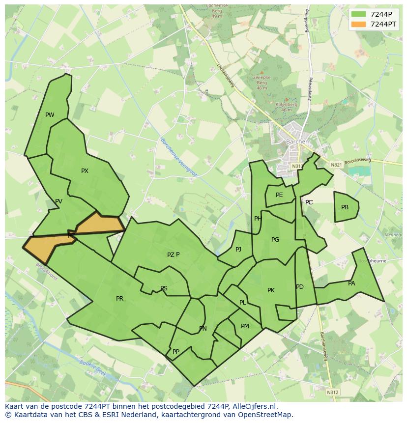 Afbeelding van het postcodegebied 7244 PT op de kaart.