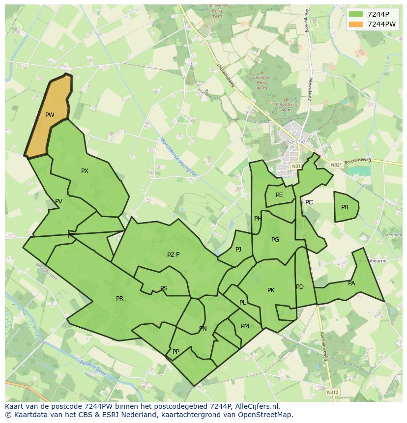 Afbeelding van het postcodegebied 7244 PW op de kaart.