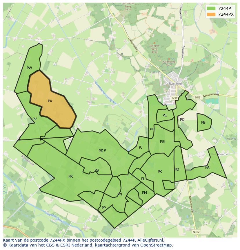 Afbeelding van het postcodegebied 7244 PX op de kaart.