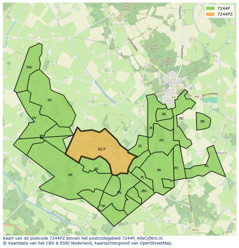 Afbeelding van het postcodegebied 7244 PZ op de kaart.