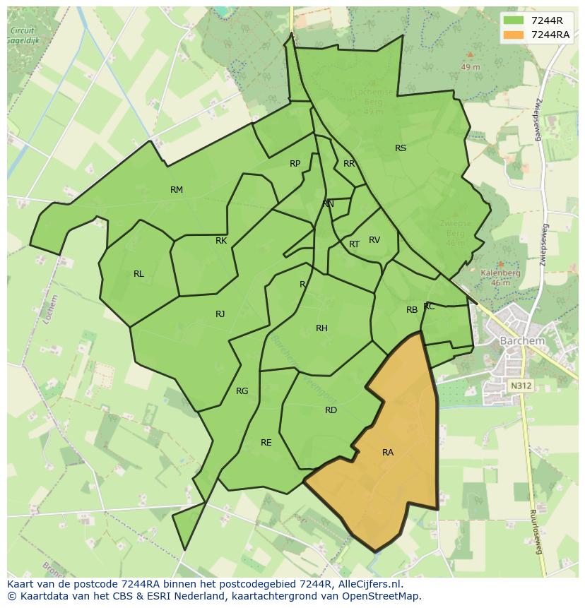 Afbeelding van het postcodegebied 7244 RA op de kaart.