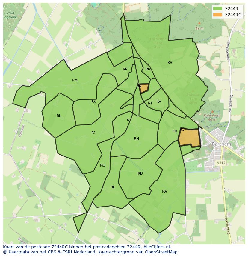 Afbeelding van het postcodegebied 7244 RC op de kaart.