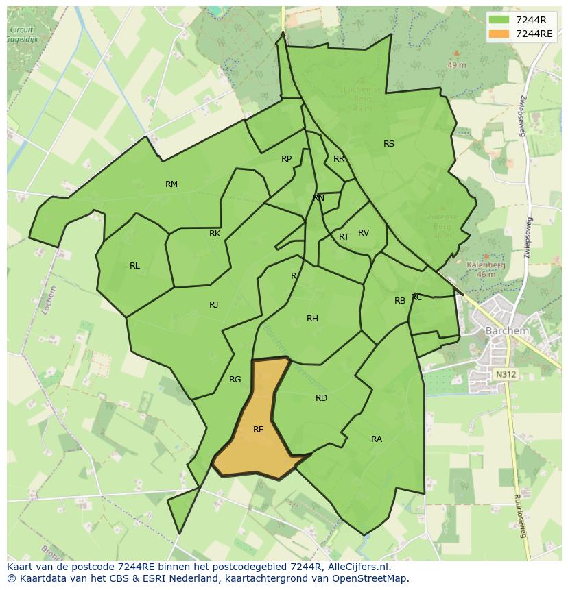 Afbeelding van het postcodegebied 7244 RE op de kaart.