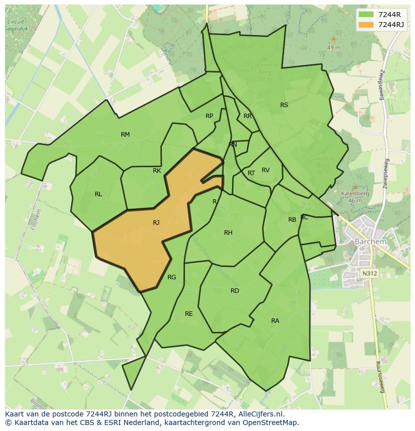Afbeelding van het postcodegebied 7244 RJ op de kaart.