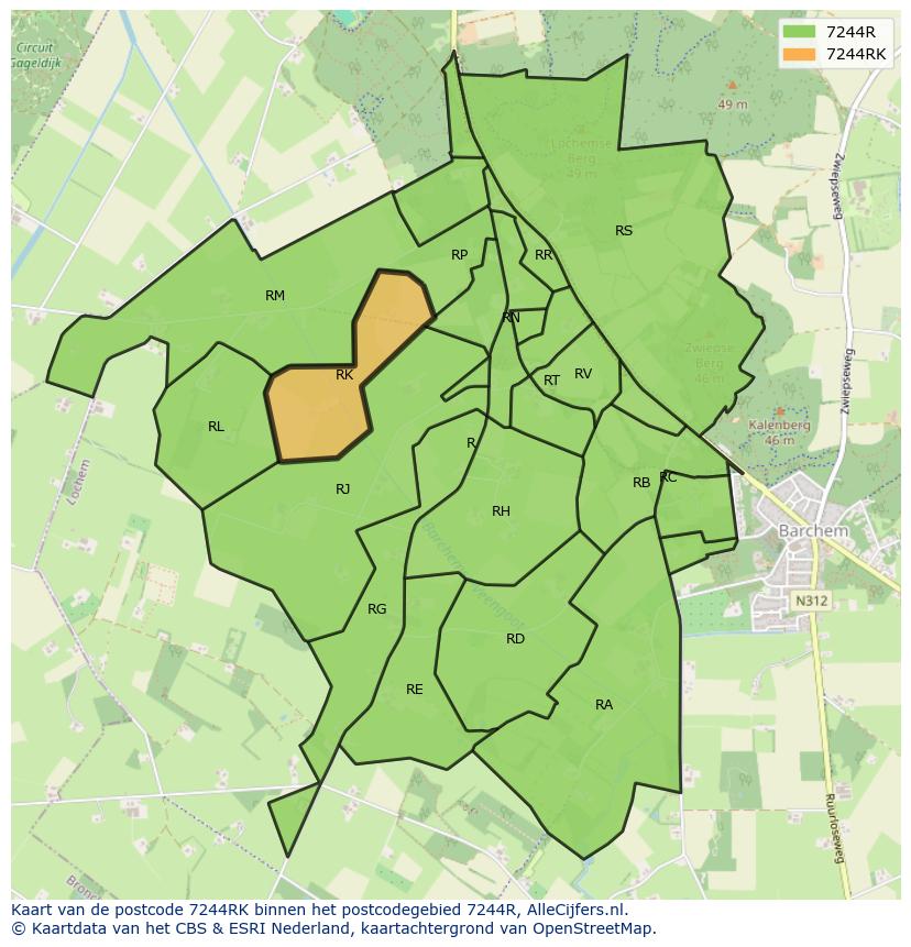 Afbeelding van het postcodegebied 7244 RK op de kaart.