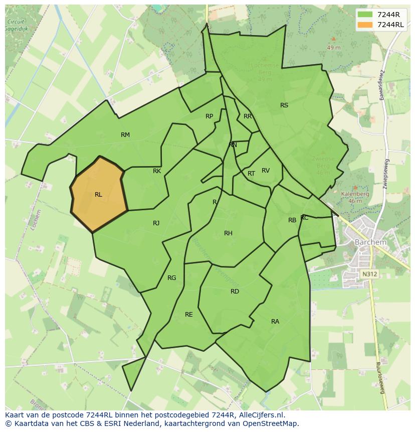 Afbeelding van het postcodegebied 7244 RL op de kaart.