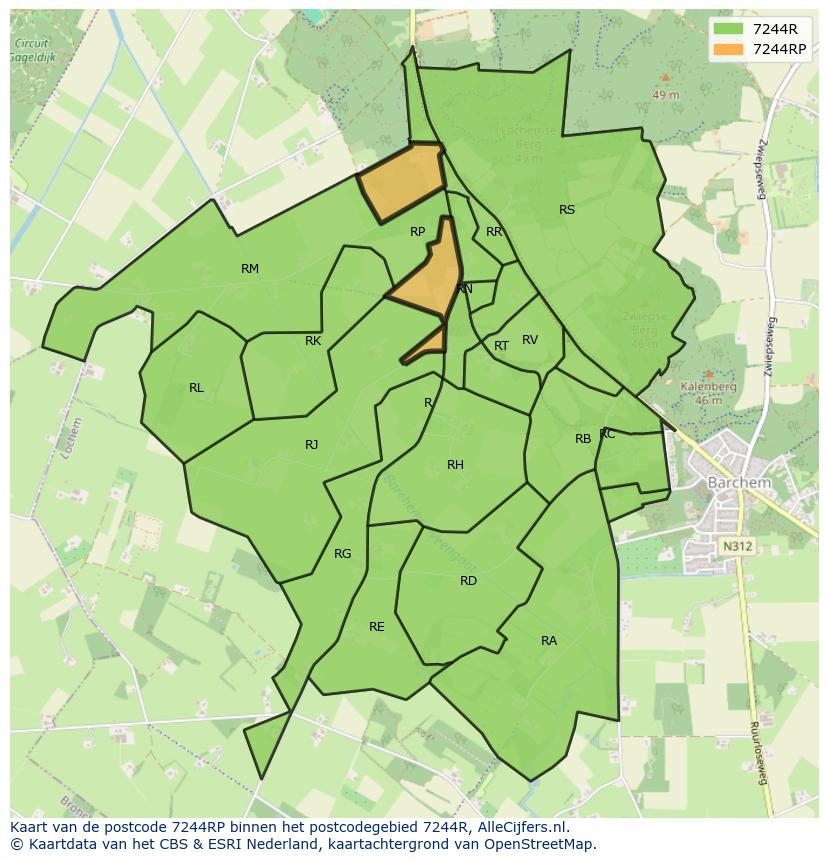 Afbeelding van het postcodegebied 7244 RP op de kaart.