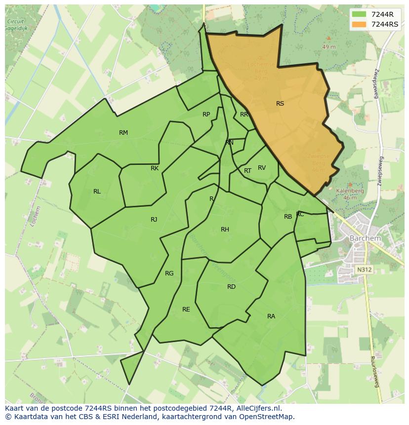 Afbeelding van het postcodegebied 7244 RS op de kaart.