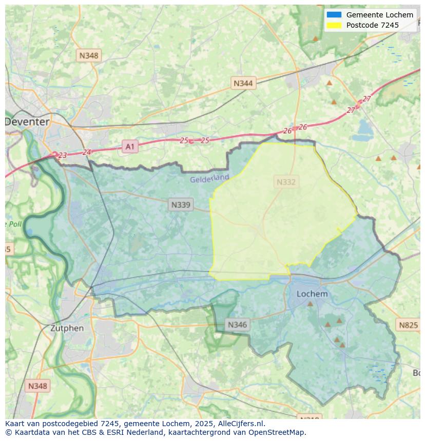 Afbeelding van het postcodegebied 7245 op de kaart.