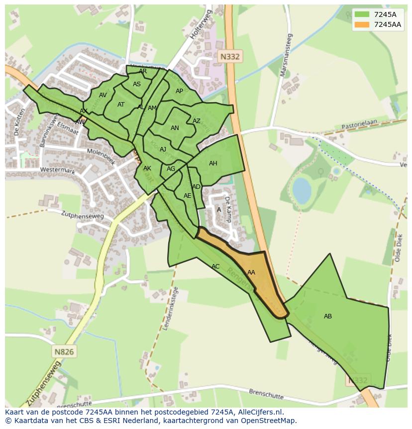 Afbeelding van het postcodegebied 7245 AA op de kaart.