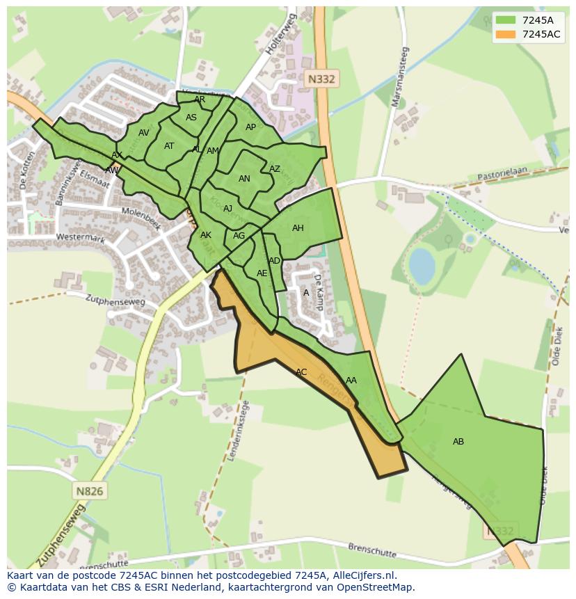 Afbeelding van het postcodegebied 7245 AC op de kaart.
