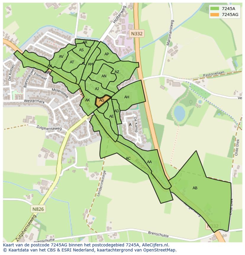 Afbeelding van het postcodegebied 7245 AG op de kaart.