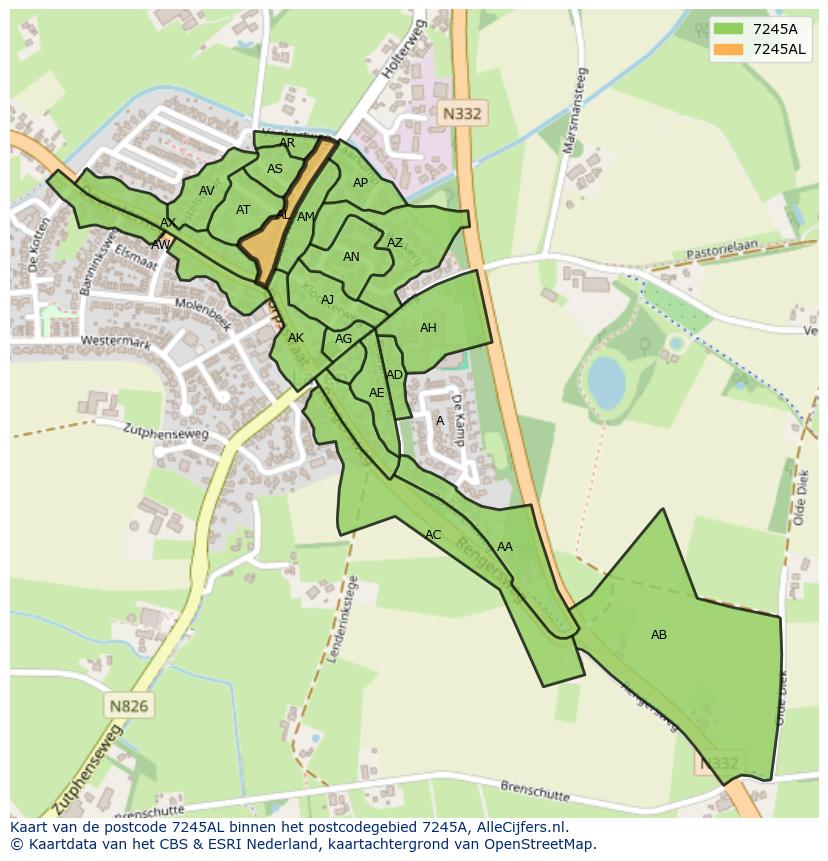Afbeelding van het postcodegebied 7245 AL op de kaart.