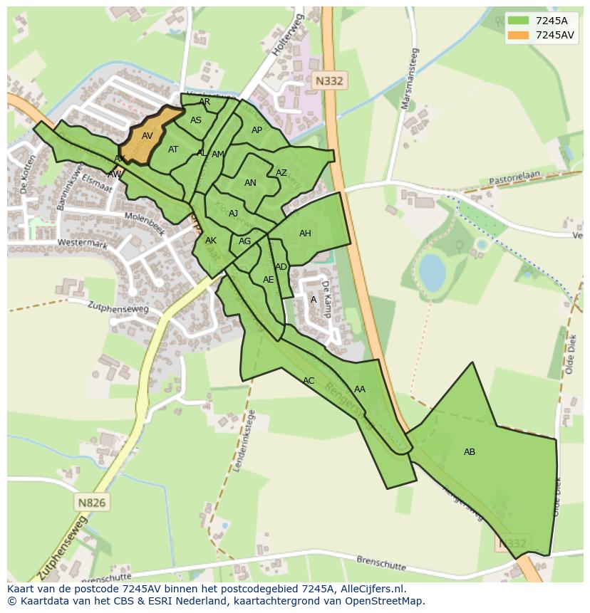 Afbeelding van het postcodegebied 7245 AV op de kaart.