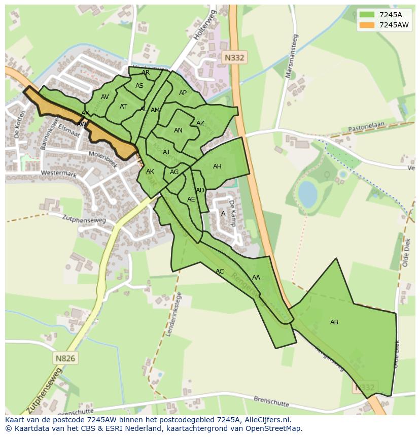 Afbeelding van het postcodegebied 7245 AW op de kaart.