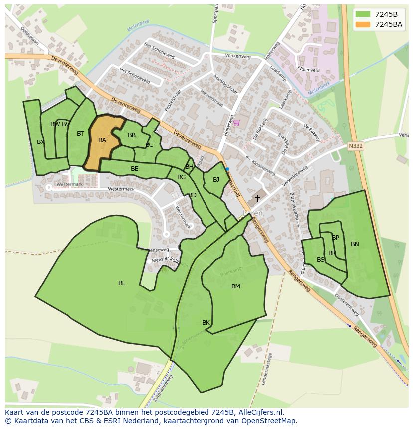 Afbeelding van het postcodegebied 7245 BA op de kaart.