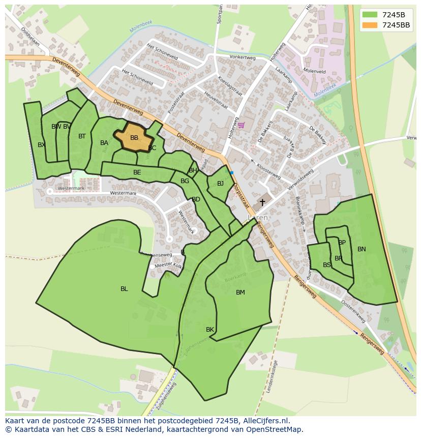 Afbeelding van het postcodegebied 7245 BB op de kaart.