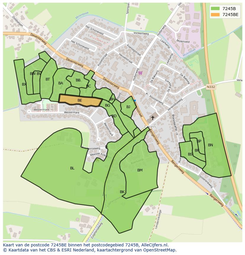 Afbeelding van het postcodegebied 7245 BE op de kaart.