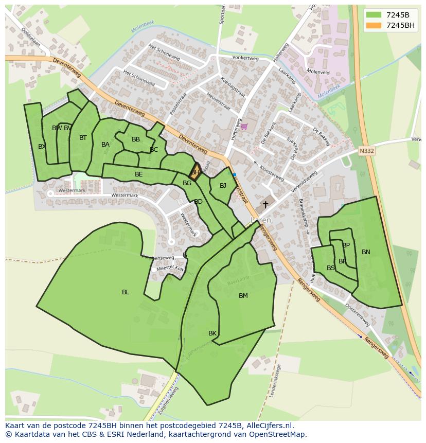 Afbeelding van het postcodegebied 7245 BH op de kaart.