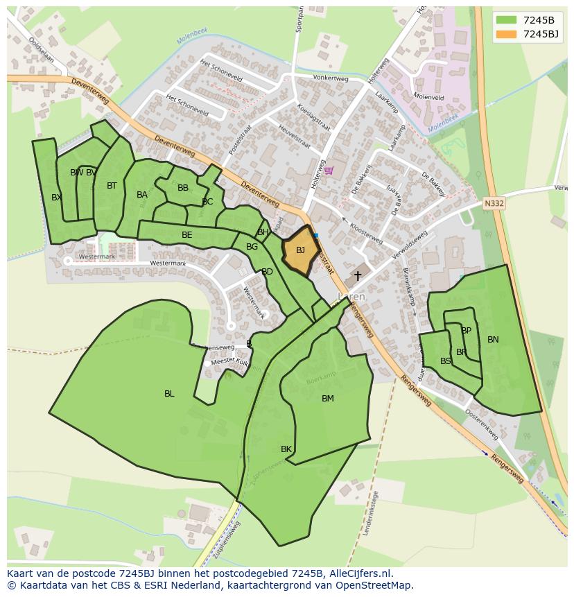 Afbeelding van het postcodegebied 7245 BJ op de kaart.