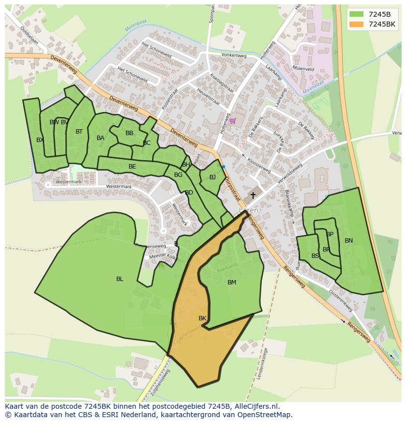 Afbeelding van het postcodegebied 7245 BK op de kaart.