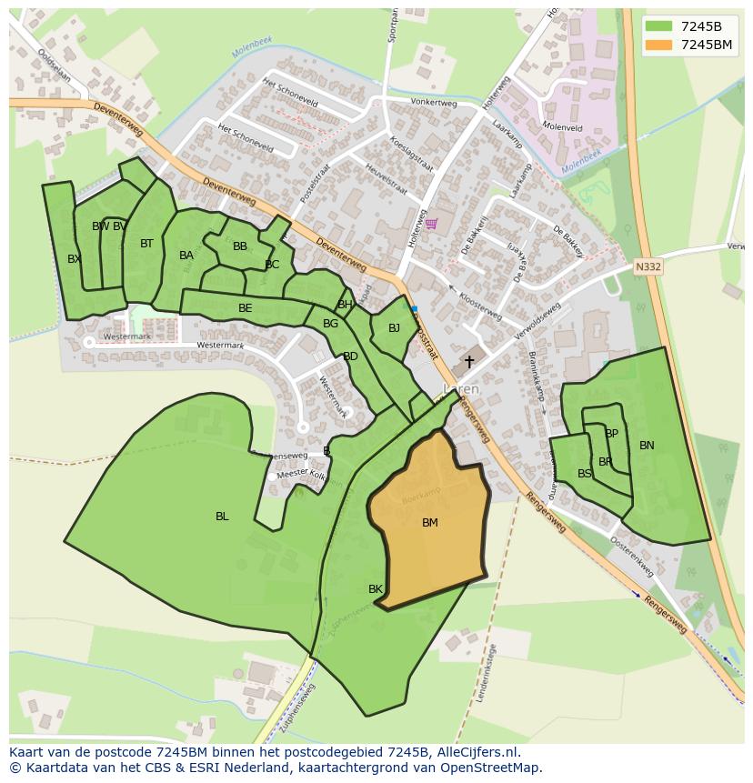 Afbeelding van het postcodegebied 7245 BM op de kaart.
