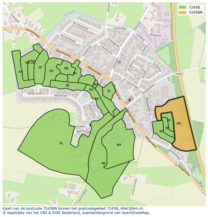 Afbeelding van het postcodegebied 7245 BN op de kaart.