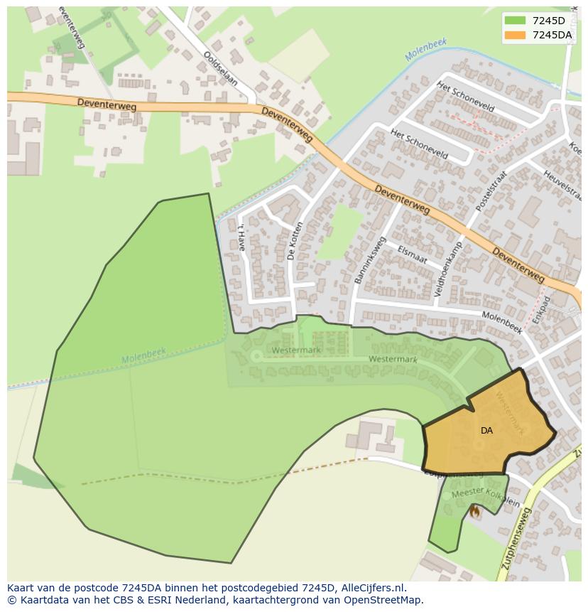 Afbeelding van het postcodegebied 7245 DA op de kaart.