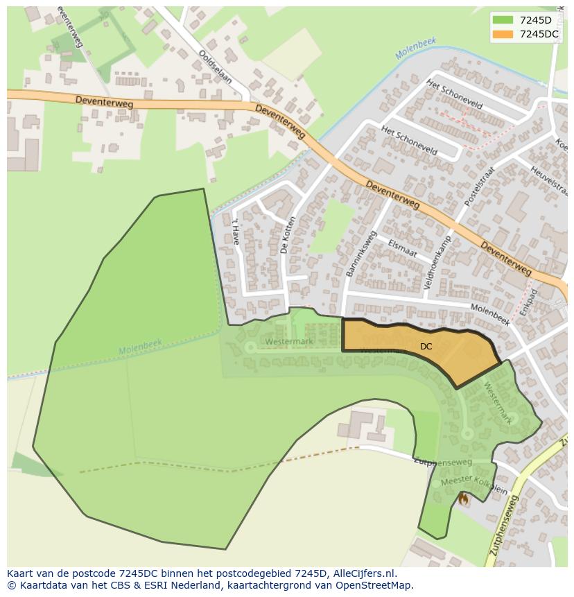 Afbeelding van het postcodegebied 7245 DC op de kaart.