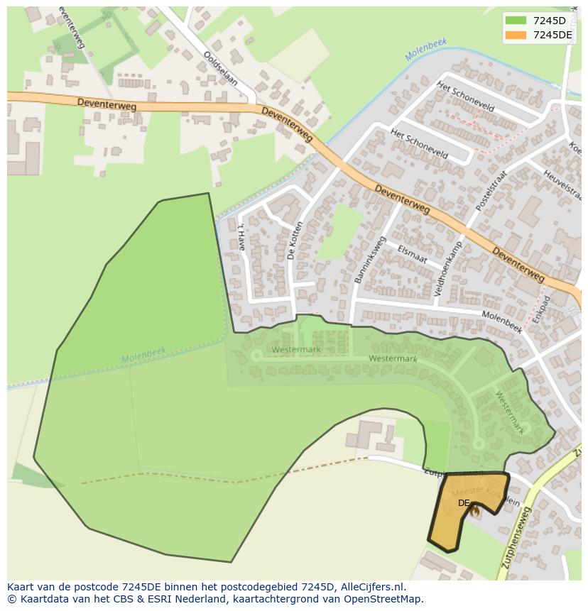 Afbeelding van het postcodegebied 7245 DE op de kaart.