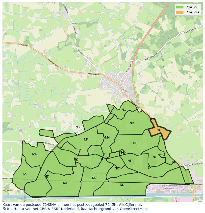 Afbeelding van het postcodegebied 7245 NA op de kaart.