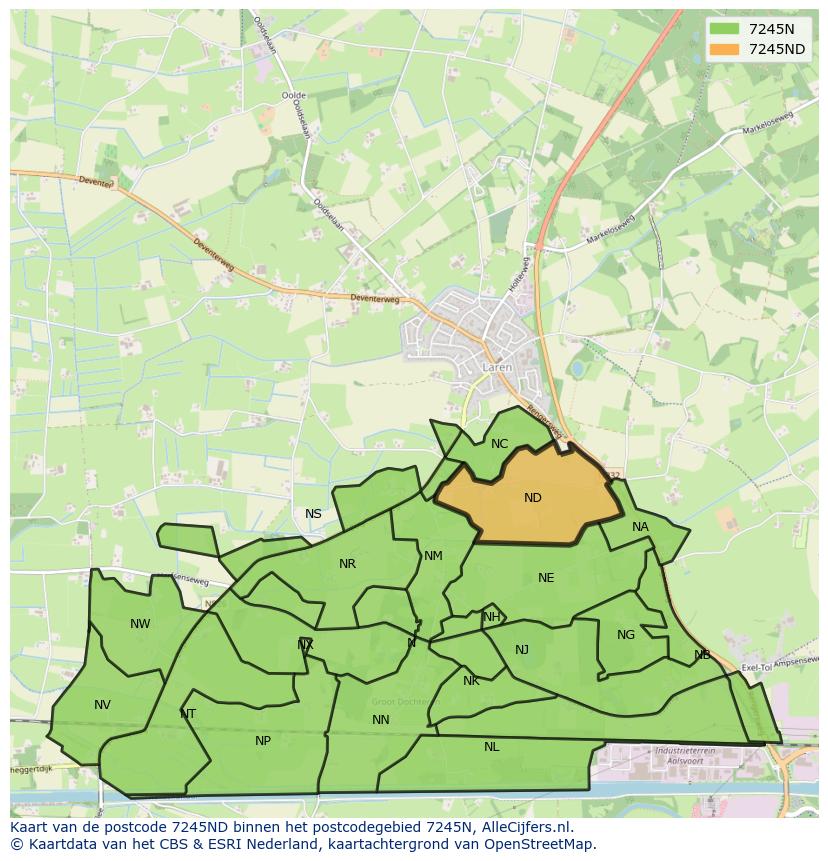 Afbeelding van het postcodegebied 7245 ND op de kaart.