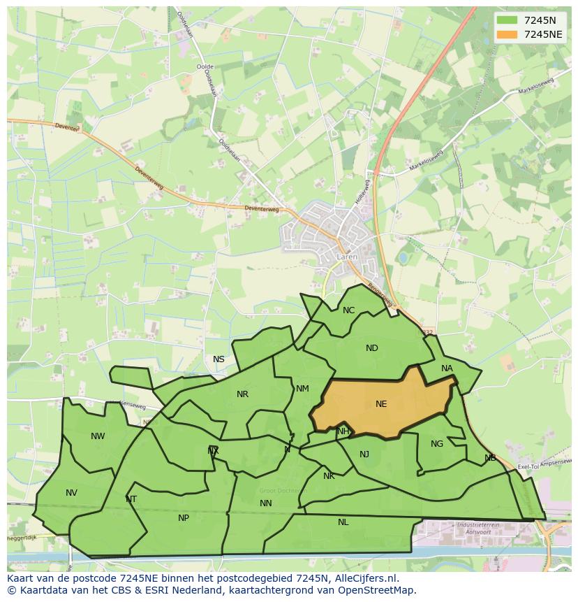Afbeelding van het postcodegebied 7245 NE op de kaart.