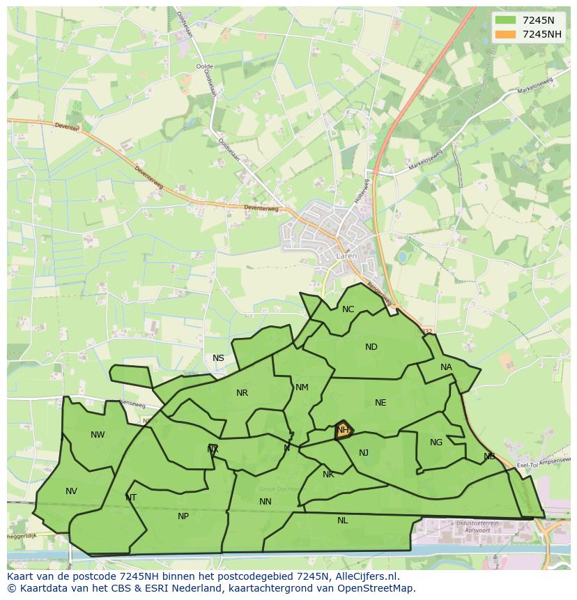 Afbeelding van het postcodegebied 7245 NH op de kaart.